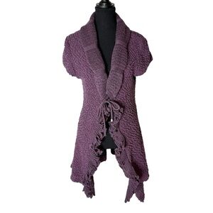 CASA DONNA Purple Knit Cap Sleeve Sweater Vest Cardigan Crochet Ruffle Medium